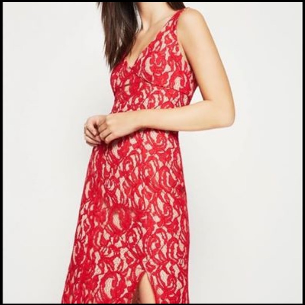 Red BCBG “Godets” Lace Dress